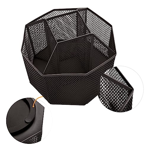 Annova Mesh Desk Organizer Rotate with 5 Compartments Spinning Tidy Candy/Pen Holder Office, Art Supply, Storage, Classroom, Home (Black) - color: Black