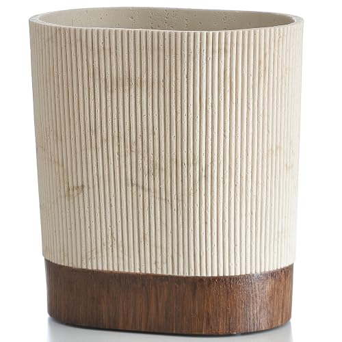 Polytree Natural Travertine Match Wooden Bathroom Trash Can 1.8 Gallon(7 Liter) Small Kitchen Garbage Can,Living Room Bedroom Trash Can, Decor Wastebasket for Home Office (Handmade of Resin) ﻿ - color: Travertine&Wooden, style: Modern