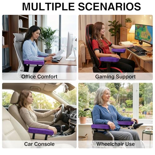 Smiry Ergonomic Office Chair Armrest Pads, Memory Foam Arm Rest Covers, Non-Slip Armrest Cushion with Adjustable Buckles and Straps, Elbow Relief for Desk, Gaming & Wheelchair (Purple, Set of 2) - color: Purple