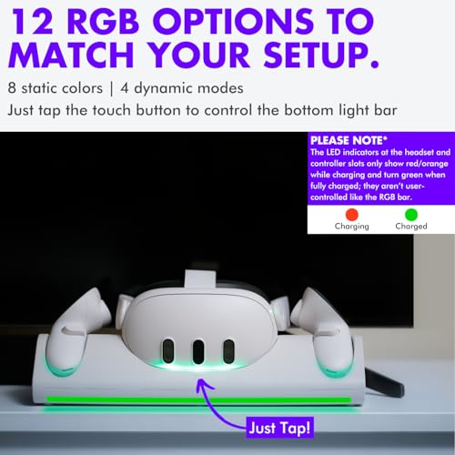 Tilted Nation Charging Dock - Fast Magnetic Charging with Rechargeable Controller Batteries - 3 Docking Station - 12 RGB Modes - VR 3 Accessories for Organization