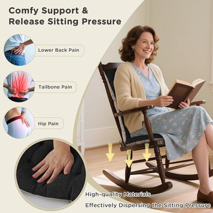 AddGrace Non-Slip Rocking Chair Cushion Extra Large Linen Thick Chair Pads Durable High Back Seat Cushions with Ties Set of 2 Black - color: Black