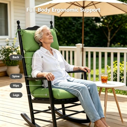 QILLOWAY Outdoor Rocking Chair Cushions Set of 2, 100% Polyester Waterproof Patio Rocking Chair Cushion, High Back Weatherproof Chair Pad for Adirondack & Outdoor Furniture, Green - color: Green
