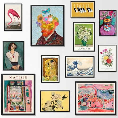 MAZUKO 12 Pcs Eclectic Wall Decor, Eclectic Home Decor, Maximalist Decor, Vintage Wall Art Prints, Colorful Boho Gallery Walls Prints, Art Prints for Bedroom (UNFRAMED) - color: Eclectic1 - UNFRAMED
