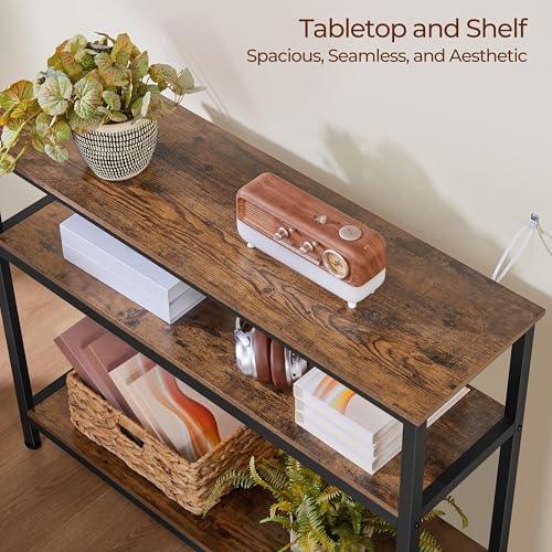 Yaheetech Industrial Console Table, 3 Tier Entryway Table with Storage Shelves, Narrow Sofa Tables for Living Room, Foyer, Hallway, Entrance, Metal Frame, Rustic Brown - color: Rustic Brown
