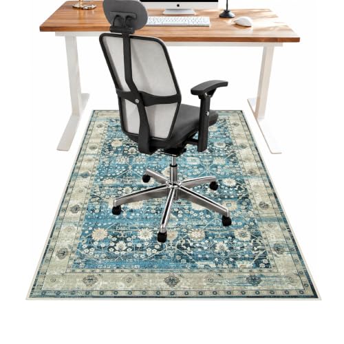 Anidaroel Home Office Chair Rug for Hardwood Floor, 36"x48" Rolling Chair Protector, Computer Gaming Rug, Low Pile Carpet Floor Mat - color: Blue, size: 36"x48"