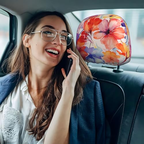 2PCS Headrest Covers for Cars Pink Flowers Print Detachable Head Rest Cover for Women - color: Beautiful Flowers Pink