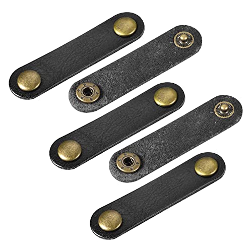 MECCANIXITY Pack of 5 Leather Cable Straps Cord Organizer 63x16mm Portable Cable Leather Clips Black Earphone Cord Management for Cable, Wire - color: Black