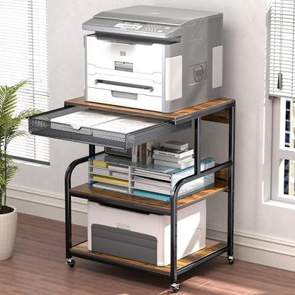 Large Printer Stand with Storage Shelf, 23.6''x18.9'' Rolling Printer Cart Holder with Lockable Wheels, 5-Adjustable Heights, 3D Scanner Fax Printer Table for Home Office Use, Large - size: Large