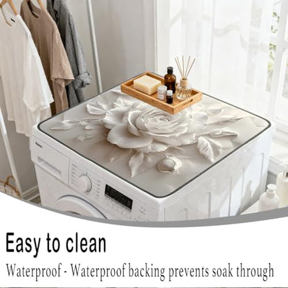 Nuxovilar White Rose Dryer Cover for the Top, Non-slip Washer & Dryer Protector, 23.62"x19.68" Dust-proof Washing Machine Mat, Diatom Mud Polyester Dryer Top Pad for Laundry Room - color: YLU00525