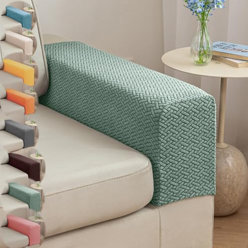 Couch Arm Covers & Arm Chair Covers Set of 2 - Stretch Sofa Armrest Protectors with Non-Slip Grip, Machine Washable Polyester Fabric for Recliner/Loveseat/Sectional (Green,Medium-Set of 2) - color: Green, size: Medium-Set of 2