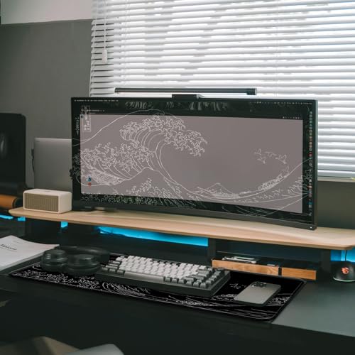 Gaming Mouse Pad, Large 31.5 x 11.8 inches Mousepad, Long Keyboard Pad, Cute Mouse Mat for Computer with Stitched Edges and Non-Slip Base (Black Japanese Wave) - color: Black Japanese Wave