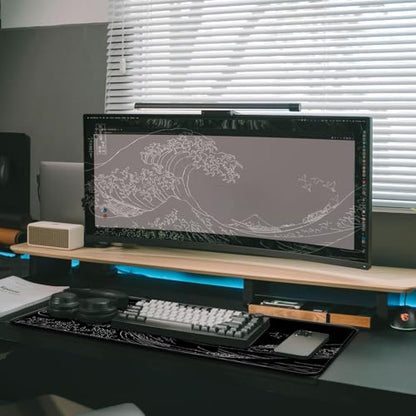 Gaming Mouse Pad, Large 31.5 x 11.8 inches Mousepad, Long Keyboard Pad, Cute Mouse Mat for Computer with Stitched Edges and Non-Slip Base (Black Japanese Wave) - color: Black Japanese Wave