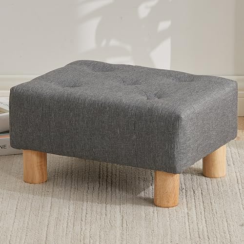Small Foot Stool Ottoman, Linen Footstool Ottoman Foot Rest for Couch, Rectangle Footstools and Ottomans Small for Living Room, Entryway and Bedroom (Gray) - color: Gray (Linen)