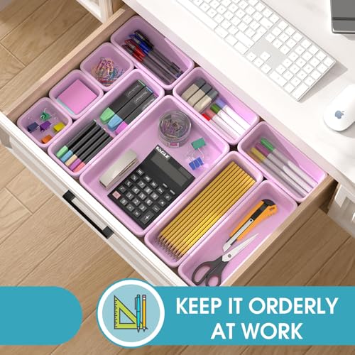 25 PCS Drawer Organizer Set, 4 Size Makeup Drawer Divider Organizer With Non-Slip Pads, Interlocking Plastic Storage Bins for Office,Jewelry Vanity,Gadgets, Bathroom,Kitchen, Purple - color: Purple, size: 25Pack