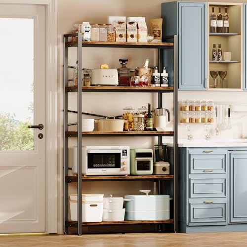 5 Tier Bookshelf 31.49" Width, Tall Book Shelf Storage and Organization, Wooden and Metal Industrial Bookcase, Large Book Shelves for Home Living Room Bedroom Office Storage(Vintage) - color: Vintage, size: 5 Tier - 31.5" W