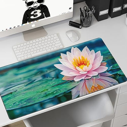 MIOAOSRT Desk Mat,Beautiful Pink Lotus Large Gaming Mouse Pad with Stitched Edges,Non-Slip Computer Mouse Pad for Desk,Extended XXL Keyboard and Mouse Pad 35.4x15.75 in - color: Beautiful Pink Lotus