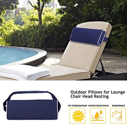 Enipate Outdoor Chaise Lounge Head Pillow, Pack of 2 Water Resistant Headrest Pillows with Elastic Band for Pool Patio Chairs - color: Navy Blue