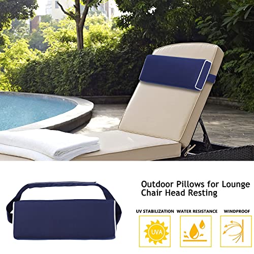Enipate Outdoor Chaise Lounge Head Pillow, Pack of 2 Water Resistant Headrest Pillows with Elastic Band for Pool Patio Chairs - color: Navy Blue