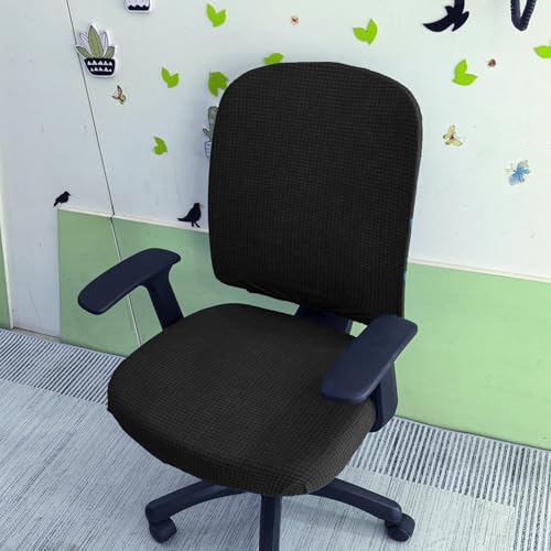 HAPPYDOG 4 Pcs Office Chair Covers Set Stretchable Protective Rotating Computer Chair Seat Covers with Armrest Covers (Black) - color: Black