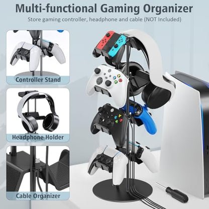 Kytok Controller Stand 4 Tiers with Cable Organizer for Desk, Universal Headphone Stand Compatible with Xbox PS5 PS4 Console Nintendo Switch, Headset Holder & Desk Mounts for 8 Packs Controller - size: 4 tiers+black