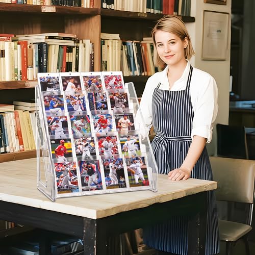 CELSOL Elevated 5 Tier Clear Acrylic Card Display Stand for Trading Cards, Sports Cards, Greeting Cards, Stickers – Slanted Holder for PSA Slabs, Vendors, Collectors & Retail (5 Tier 1 Pack)