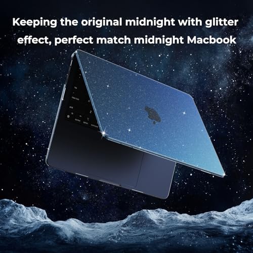 EooCoo Case Compatible with MacBook Air 13 inch M5 2026-2022 Release M4 M3 M2 A3449 A3240 A3113 A2681, Glitter Hard Shell&Keyboard Skin Cover&Screen Protector for Mac Air 13.6 inch, Sparkly Midnight - color: Glitter Midnight