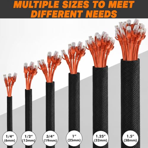 Split Braided Sleeve Cable Management Wire Loom Cord Covers for High-Temperature Automotive Harness and Home Cable Management, 18ft - 1/8 inch Self-Wrapping Tubing Cord Protector - size: 1/8"-18 Feet