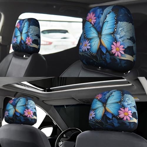 Dujiea 2 Pack Butterfly Flower Car Headrest Covers, Universal Soft Car Seat Head Rest Protector, Vehicle Accessories Fabric Headrest Cover for Cars Vans Trucks - color: Butterfly Flower