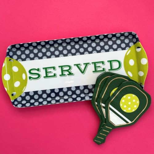 Sprinkles & Confetti Navy Pickleball Melamine Serving Tray with Handles - BPA-Free, Reusable | Durable Platter for Birthdays, Outdoor Events | Charcuterie, Appetizers, Cupcakes, Snacks - color: Navy & Lime
