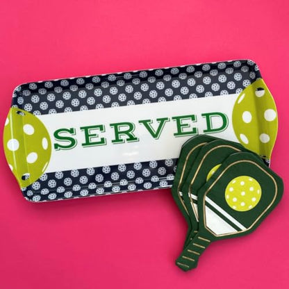 Sprinkles & Confetti Navy Pickleball Melamine Serving Tray with Handles - BPA-Free, Reusable | Durable Platter for Birthdays, Outdoor Events | Charcuterie, Appetizers, Cupcakes, Snacks - color: Navy & Lime
