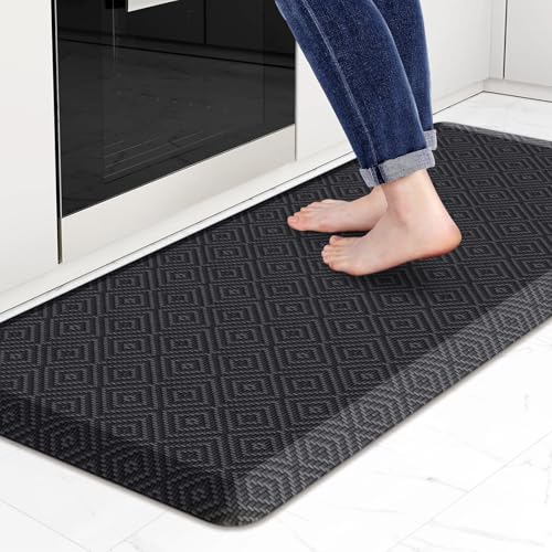 Mattitude 4/5 Inch Thick Kitchen Mat Cushioned Anti-Fatigue Floor Mat Water Resistant Non-Slip Mats and Rugs Standing and Comfort Desk Mats for House Sink Office Laundry (Black, 17.3"x39") - color: Black, size: 39"L x 17.3"W x 0.8"Th