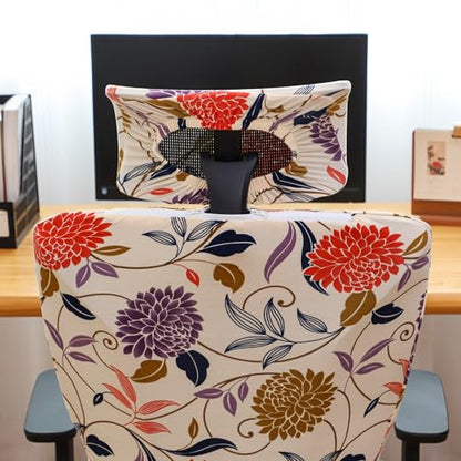 Ergonomic Office Chair Covers Set with Headrest Cover Floral 2 Pieces Stretch Desk Computer Office Chair and Headrest Slipcovers Washable - color: Printed Flower, size: Chair and Headrest Covers