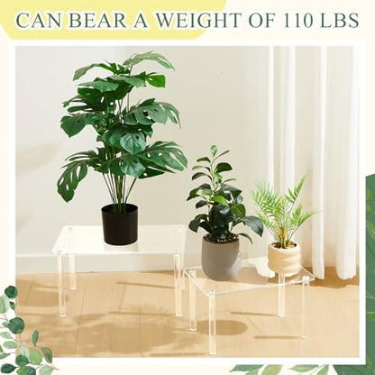 RattanView 3 Pcs 16, 15, 14 Inch Acrylic Risers Display Stands Rectangular 4-leg Acrylic Plant Stand, 6mm Thick Clear Shelf Riser Display Stands for Decor Collectibles Figures and Item Photography - size: 16×10×8 In，15×9×7 In， 14×8×6 in