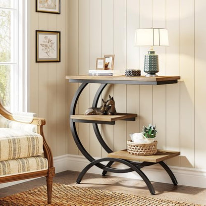 Tribesigns C-Shaped End Table, 3-Tier Industrial Sofa Side Table with Curved Metal Frame for Living Room, Bedroom, Couch, Small Space, Light Brown - color: Light Brown