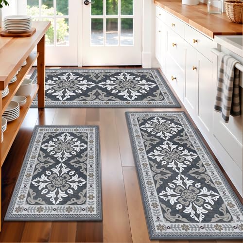Kitchen Rugs Set of 3, Non-Slip & Washable Floor Mats, Water-Absorbent Area Pad, Standing Desk Mat for Office, Home, Doorway, Laundry, Kitchen Accessories (Grey) - color: Grey, size: 20"x32"+20"x48"+30"x50"