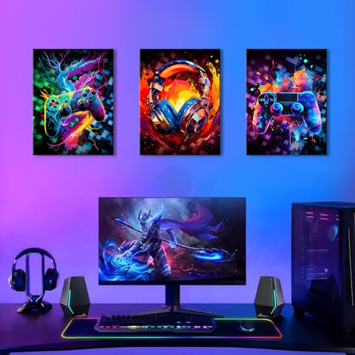 Cool Gaming Canvas Wall Art Graffiti Gamer Room Decor for Teen Boys Playroom Street Pop Cyberpunk Wall Decor Mens Bedroom Gamepad Headphones Game Pictures Living Room Home Decorations 12x16"3 Pieces - color: Graffiti Game, size: 12"l X 16"w