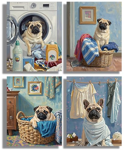 Vintage Funny Laundry Room Canvas Wall Art Decor,Creative Dog Laundry Rules Sign Painting,（8“X10”in Unframed） Farmhouse Cute Animal Bathroom Pictures Wash Room Decor Set of 4 - color: 8x10inch（unframed）funny Laundry Room Canvas Wall Art Decor
