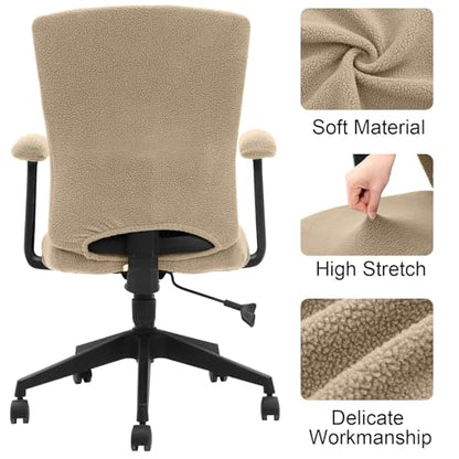 Tallew 4 Pcs Office Chair Covers Set Computer Universal Stretchable Protective Chair Seat Covers Desk Armrest Slipcovers Pads Office Cushion Backrest for Rotating(Khaki) - color: Khaki