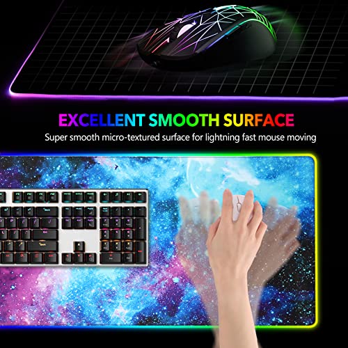 AIMSA RGB Gaming Mouse Pad Extended, Large Led Mousepads Non-Slip Rubber Base with 14 Lighting Modes, Computer Keyboard Mat Soft Desk pad Waterproof 35.4 x 15.8 inches, Galaxy Nebula Universe - color: Galaxy Nebula Universe