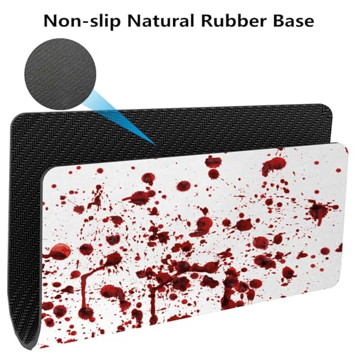 Horror Halloween Print Mouse Pad, Splashes of Blood White and Red Desk Mat | Grunge Style Bloodstain Scary Zombie Design, Anti-Slip Rubber Base, Silky Smooth Surface, Cute Office/Gaming Mousepad - color: Halloween Gift