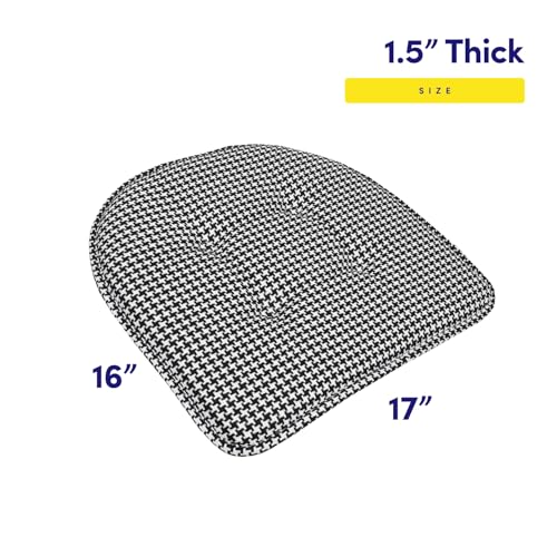 Sweet Home Collection Chair Cushion Memory Foam Pads Tufted Slip Non Skid Rubber Back U-Shaped 17" x 16" Seat Cover, 2 Count (Pack of 1), Houndsooth Black - color: Houndsooth Black, size: 2 Pack, style: Foam Pads