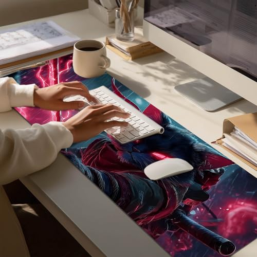 HOMETITUTE Dark Fantasy Cat Art XL Mouse Pad Gaming Mousepad 31.5x11.8 Inch Non-Slip Keyboard Desktop Protector Mat Diatomite Large Mouse Pad for Home and Office Desk Accessories - color: Dark Fantasy Cat Art