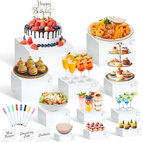 11 Pcs Buffet Risers and Stands with Mini Table Sign and Makers, Food Risers for Buffet Table Display Stand for Party Catering Dessert Jewelry Collectible (10" 9" 8" 7.5" 6.8" 6" 5" 5" 4" 4" 3") - color: 10"9" 8" 7.5" 6.8" 6" 5" 5" 4" 4" 3"