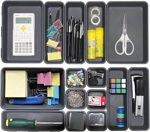 Kutesna 15 PCS Interlocking Desk Drawer Organizer Separator for Office,Bathroom,Kitchen,Makeup（Black） - color: Black, size: 15 pieces