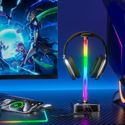 cozoo Gifts for Gamer Men All-in-One RGB Headset Stand & Charging Station | 3 USB Ports, 2 Outlets, Metal Space Gray | Gaming Equipment, Game Room Setup, Christmas Gifts for Him,Teen Boys,Tech Lovers - color: Gray - RGB