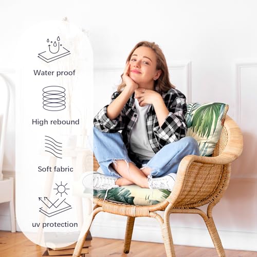 High Back Outdoor Chair Cushions Waterproof Outdoor Patio Chair Seat Pad and Back Floral Rocking Chair Cushion Thicken Chair Pads with Back and Ties,Non-Slip,Flower 41.7"*20.8" - color: Flower