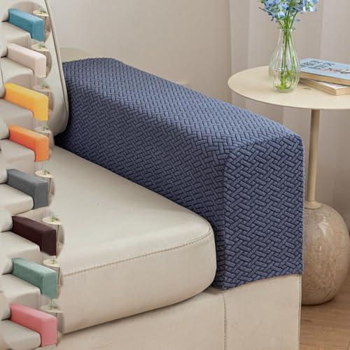 Couch Arm Covers & Arm Chair Covers Set of 2 - Stretch Sofa Armrest Protectors with Non-Slip Grip, Machine Washable Polyester Fabric for Recliner/Loveseat/Sectional (Grey Blue,Medium-Set of 2) - color: Grey Blue, size: Medium-Set of 2