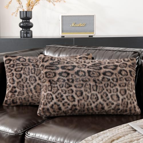SYSLOON Faux Fur Cheetah Print Pillow Covers 20x12 Inch Set of 2, Leopard Print Decorative Pillow Covers Home Decor for Living Room Sofa & Bed, Beige Leopard - color: Beige Leopard, size: 20" x 12" (Pack of 2)