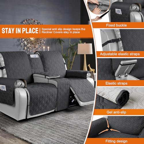 VANSOFY Loveseat Recliner Cover with Console 100% Waterproof Sofa Slipcovers Non-Slip Reclining Couch Cover Split Sofa Covers Furniture Protector for Pets, Dogs(Black) - color: Black