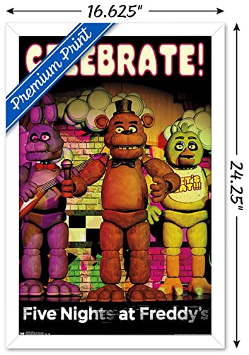 Trends International Five Nights at Freddy's - Celebrate Wall Poster, 14.725" x 22.375", White Framed Version - color: White Framed Version, size: 22.4"L x 14.7"W
